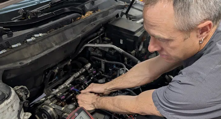 Electrical Repair In Grand Blanc Township, MI At Grand Pointe Automotive. Person working on vehicle engine components.